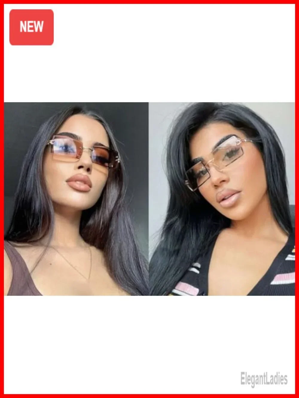 Rimless Rectangle Sunglasses Trendy Frameless UV400 Protection Metal Temples